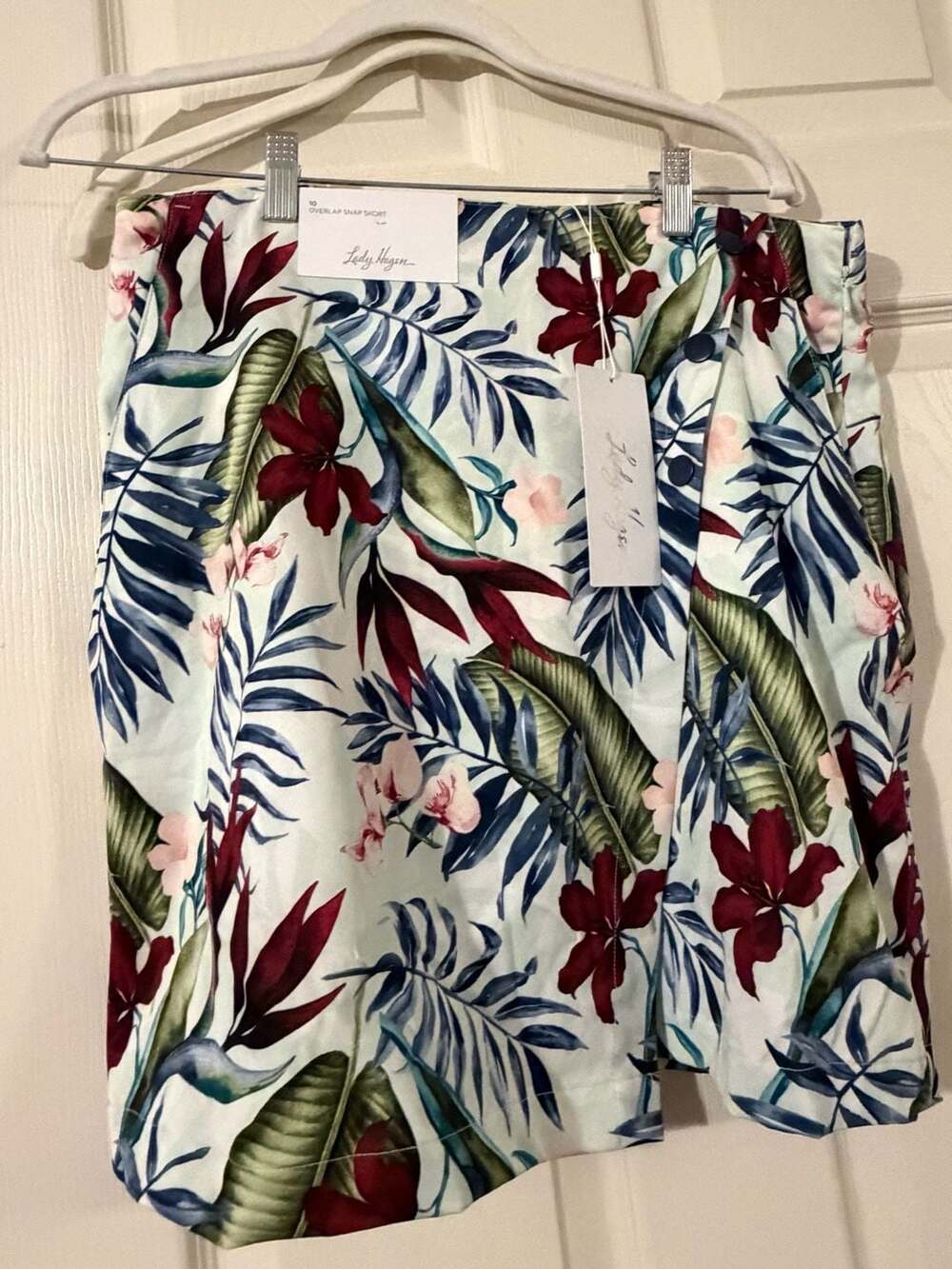 Lady Hagen Women's 16-inch Painterly Palm Mint Overlap Snap Golf Skort Size 10